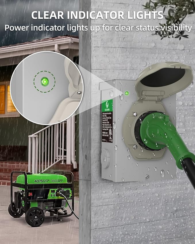 50 Amp Generator Power Inlet Box Pre-drilled NEMA SS2-50P Box 4-Prong Twist Lock Plug 125/250V 12500W Weatherproof NEMA 3R for Outdoor Use LED Indicator Emergency Ready ETL Listed