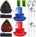 Scout Camping Mess Kit for Person Boy Scout Dishes Set Girl Scout Mess Kit with Mesh Bag Reusable Light Weight Eating Utensils Plastic Camping Cutlery Set for Travel Camp