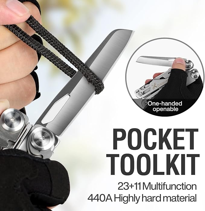 MIAOKE Multitool 23 in 1 with Premium Gift Box Screwdrivers Saw Screwdrivers Bottle Opener Pliers Camping Knife Cool Gadgets for Men Best Gift for Boyfriend Son Dad Him Husband (Silver-Discover)