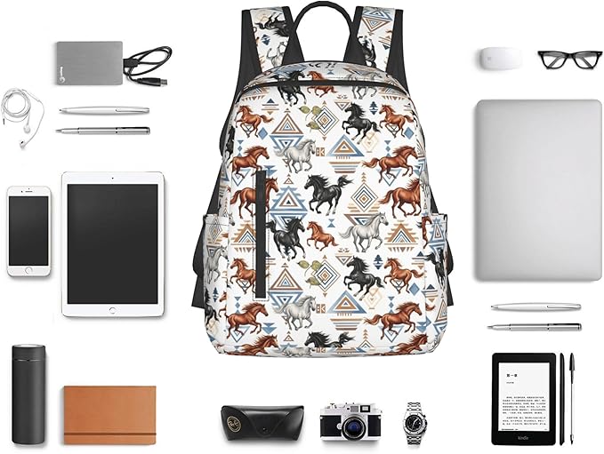 Cool Wild horses western tribal Backpack with Adjustable Padded Straps Backpacks for Running Travel Hiking Camping