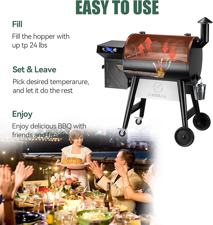 Z GRILLS Wood Pellet Grill &amp Smoker 8-in-1 Outdoor BBQ Grill with PID 3.0 Controller 697 sq in Cooking Area 2 Meat Probes LCD Screen Rain Cover Included