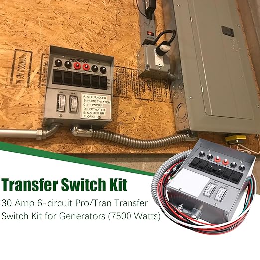 31406CWK 30 Amp 6-Circuit Pro/Tran Transfer Switch Kit Fit for for Generators (7500 Watts) Steel Plug-in Blade Terminal Gray
