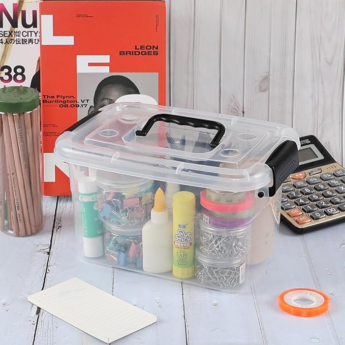 5.5 Quart Clear Small Plastic Storage Box Latch Storage Bin 6 Packs