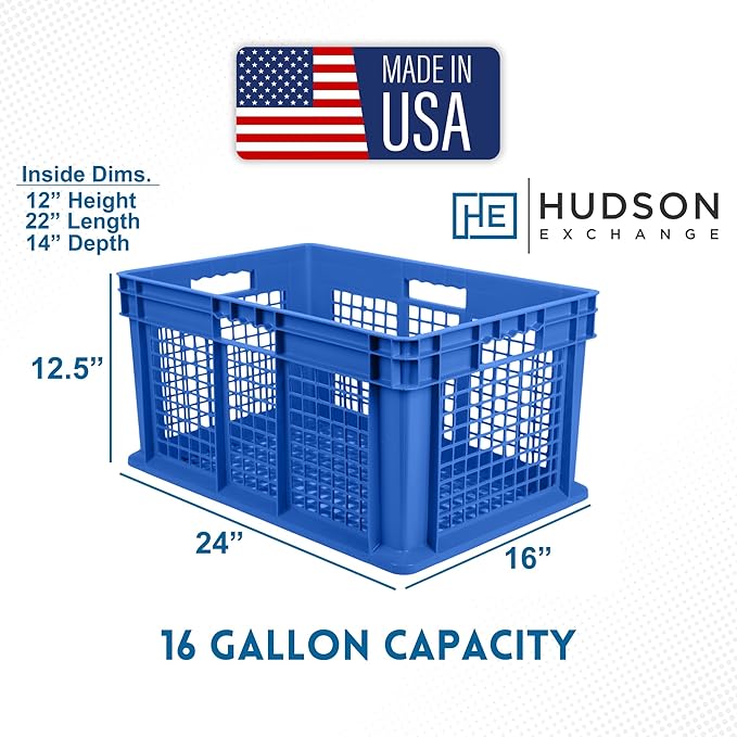 Hudson Exchange 24 x 16 x 12 Mesh Straight Wall Handled Storage Container Tote Blue