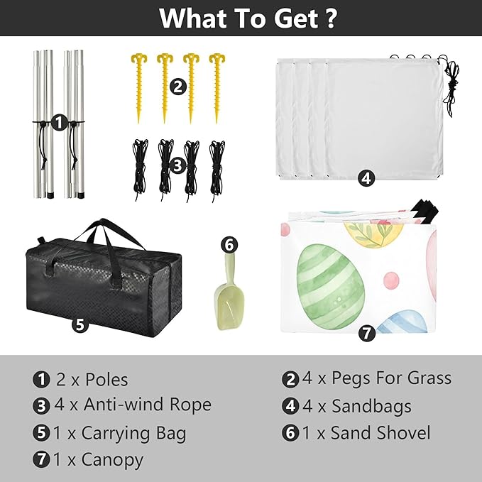 Easter Egg Beach Canopy Sun Shelter with Sandbags &amp Sand Shovel &amp Windproof Ropes - Portable 110x126 Beach Shade Beach Tent for Camping Picnics