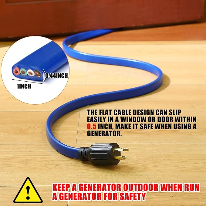 Kanayu 15 ft 4 Prong 30 Amp Flat Generator Extension Cord Compatible with Nema L14-30p/l14-30r 10 Gauge Flat Generator Power Cable Locking for Manual Transfer Switch 125/250v 7500w Etl Listed