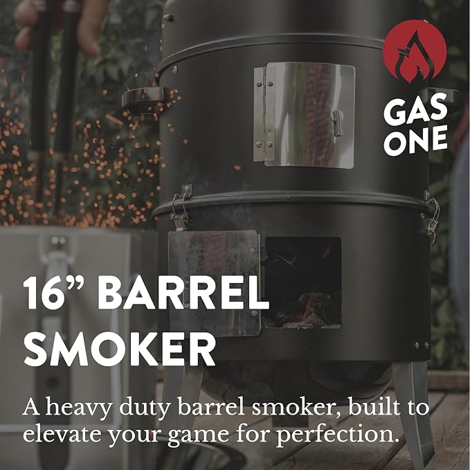 GasOne Vertical Smoker with Thermometer – 16 Inch Heavy Duty Charcoal Smoker – Multipurpose Charcoal BBQ Grill Smoker for Outdoor Camping – Easy Assembly 2 Access Doors Grill with Smoker