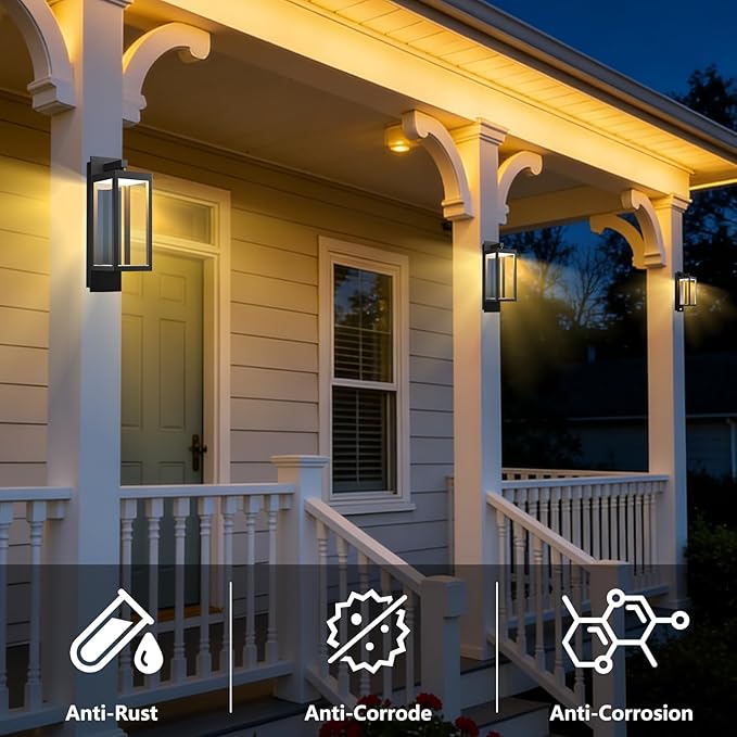 Outdoor Wall Light Fixtures 15” Exterior Waterproof Wall Lanterns Porch Sconces Lighting Modern Matte Black Outside Lights for Patio Front Door Entryway Garage
