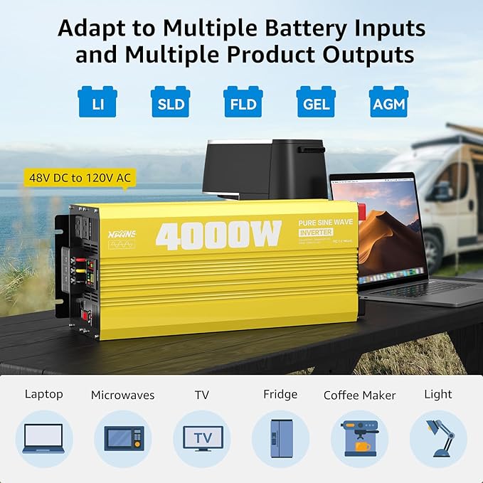 XWJNE 4000W Pure Sine Wave Power Inverter 48V DC to 120V AC Converter with LED Display and Remote Controller for Home RV Truck Off-Grid Solar Power