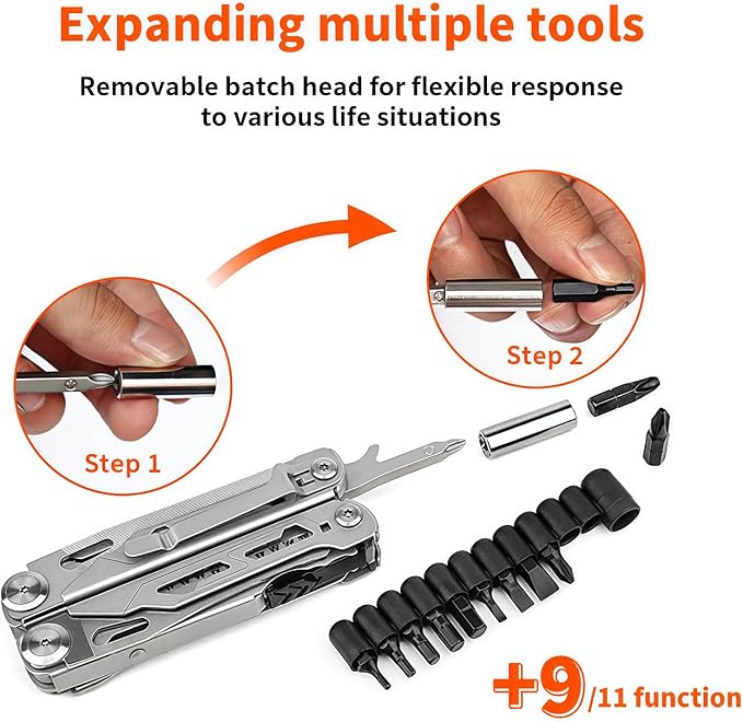 Multitool 17-in-1 Full-Size Lightweight EDC Multi-Purpose Pliers Nylon Bag Camping Knives &amp Tools Tactical Outdoor Gear Mens Gifts Ideas Gifts for Hunters Men who have Everything (Dark Bla