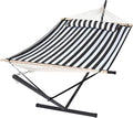SUNCREAT Two Person Hammock with 12ft Stand Included Max 475lbs Capacity Heavy Duty Free Standing Hammock Black Stripes