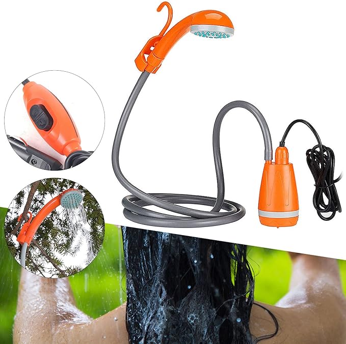 62W 12V Portable Outdoor Shower Head Water Pump Camping Hiking