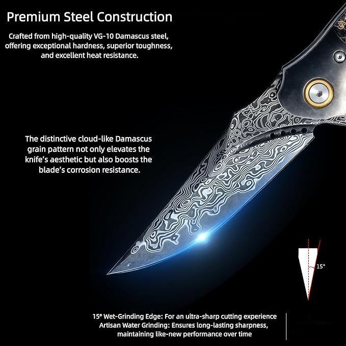 Damascus Steel Folding Knife Personalized Engraving Outdoor Gear Hunting &amp Knives &amp Tools Damascus Hunting Knife with Leather Sheath HRC 60 Mexican Rosewood Handle Knives Men Gifts