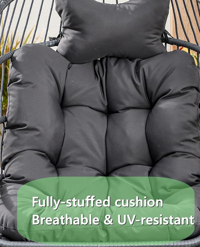 Swing Egg Chair with Stand for Outdoor and Indoor Hanging Egg Chair 440LBS Capacity (Dark Grey)
