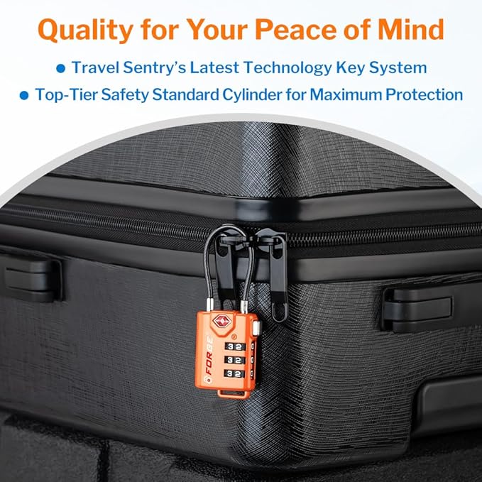 TSA Approved Cable Luggage Locks Re-settable Combination with Alloy Body Orange 4 Locks.