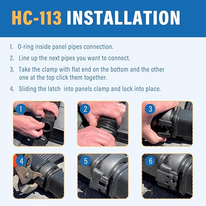 HC-113 Panel Clamp Assembly for Heliocol Swimming Pool Solar Panels-4 Pack