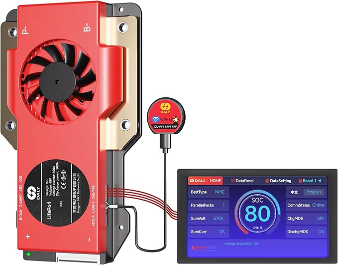 DALY BMS 48V 16S 500A Display - Smart BMS with 4.3 Inch LCD Touch Screen WiFi Bluetooth Module Supports RS485 CAN for 48V LiFePO4 Golf Carts Electric Outboard Motors Solar Energy Power Systems