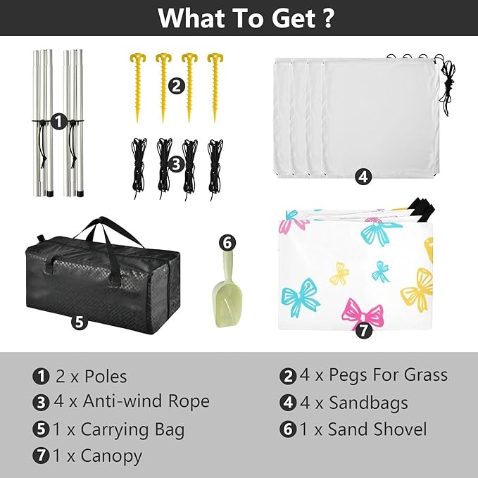 xigua Bow Tie Beach Tent Sun Shelter with Carrying Bag - Silver Coated Oxford Fabric Beach Canopy for Beach Camping Fishing - Includes Windproof Ropes Sandbags &amp Stakes