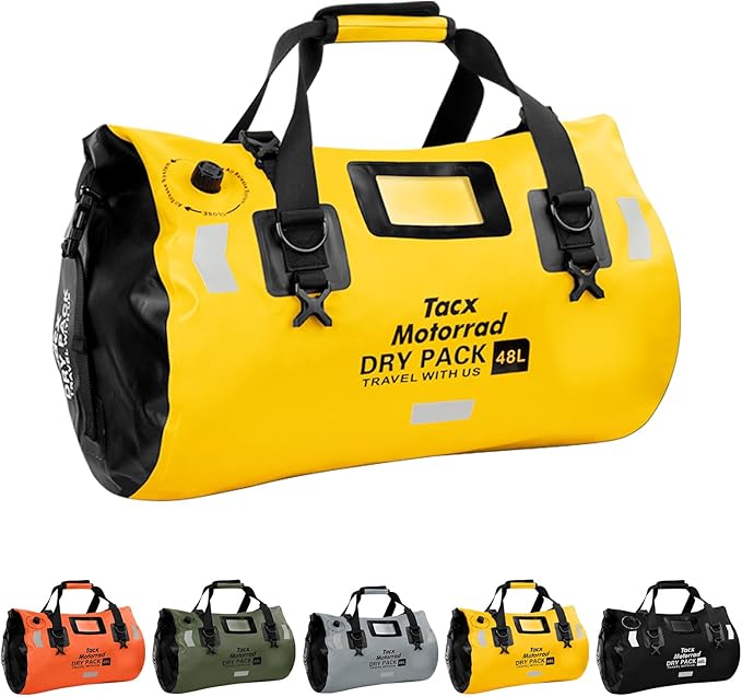 Waterproof Duffel Bag for Men/Women Roll-top Dry Backpack Duffel Bag with Quick-fixed Straps Motorcycle Tail Saddle Bag for Motorcycling Rafting Boating Kayaking Travel 48L-Yellow