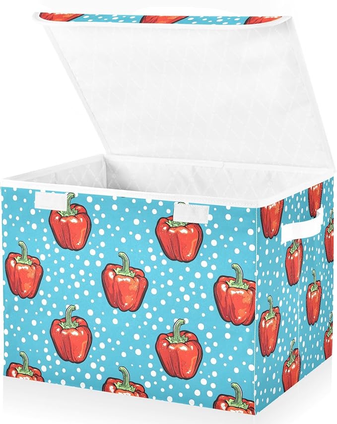 Storage Cube with Lid Peppers Cartoon Print 16.5×12.6×11.8 IN 1 Pack Collapsible Large Capacity Foldable Storage Basket Bin Organizer