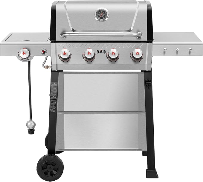 Feasto Propane Gas Grill 36000 BTU Outdoor Patio BBQ Porcelain-Enameled Cookbox &amp Porcelain-Enameled Cast-Iron Grates 559 Sq. In. Black (Black 4) (Stainless Steel)
