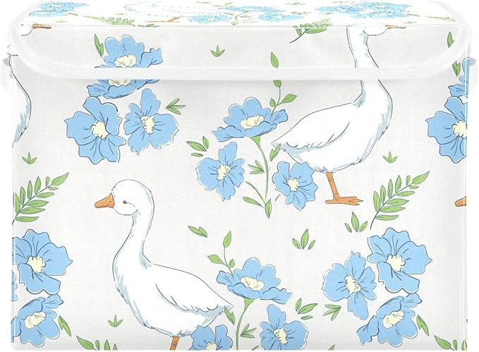 susiyo Large Foldable Storage Bin with Flip-Top Lid Cute Goose and Flowers Storage Box Collapsible Closet Organizer Containers Boxes Decorative Baskets with Handles for Home Bedroom Living Room Offic