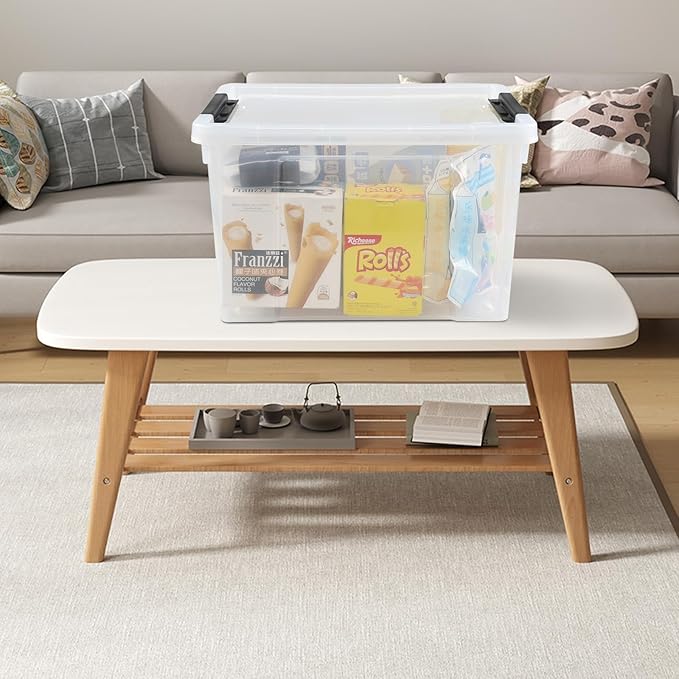 4-Pack 32 L Wheeled Clear Plastic Storage Latch Box Large Clear Storage Bin with Lid