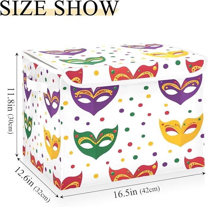 Mardi Gras Mask Fabric Storage Bins with Lids and HandleFoldable Storage Bins with LidsCloset Organizers for Clothes Storage Room Organization Office Storage Chest Organizer