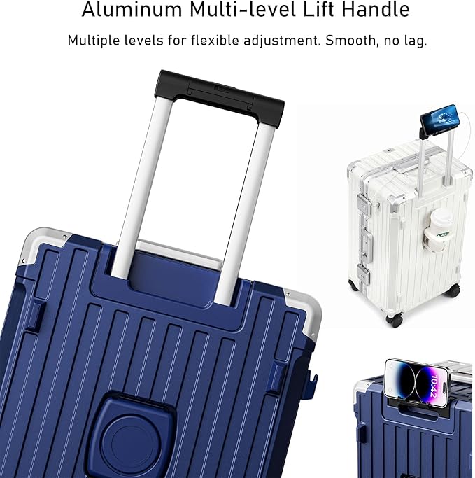 LEOVEN Hardside Luggage LS-0683 PC Hard Shell Suitcase with Cup Holder USB Type-C 3:7 Ratio Large Capacity Aluminium Frame TSA Customs Lock 360° Double Wheels with Brake and Shock Absorber