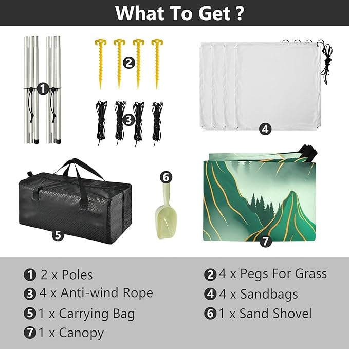 Beach Canopy with Windproof Ropes &amp Sandbags Beach Tent Sun Shade Sun Shelter for Camping Trips Fishing Backyard Fun or Picnics Landscape