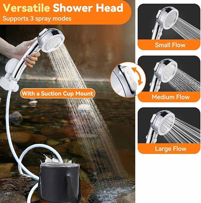 Portable Camping Shower 7800mAh Rechargeable Outdoor Shower Kit with Heater Intelligent LED Display IPX8 Waterproof Portable Shower for Camping Outdoor Travel Car Washing Pet Bathing