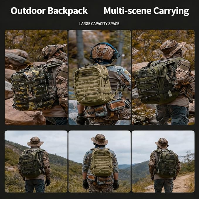 LINGYUE 25L Waterproof Tactical Backpack Lightweight Breathable Outdoor Hiking Daypack For Camping Travel Hunting Fits 14 Inch Laptop(Camouflage-g)