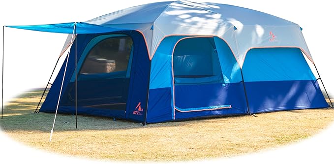 KTT Extra Large Tent 6-10-12-14 Person(A)Family Cabin Tents2 Rooms3 Doors and 3 Windows with MeshStraight WallWaterproofDouble LayerBig Tent for OutdoorPicnicCampingFamily Gathering