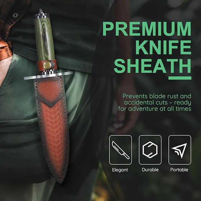 Fixed Blade Knife with Leather SheathKukri Fixed Blade Knife - Heavy Duty Outdoor Knife