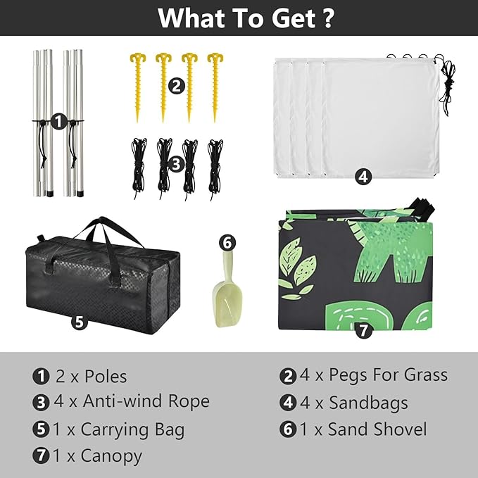 Dinosaurs Leaves Beach Tent UPF50+ Waterproof Sun Shelter with Sandbags and Shovel for Camping Fishing Backyard Fun