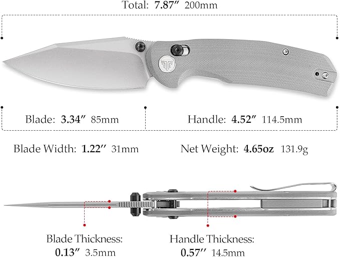 TRIVISA Pocket Knife 3.34'' 14C28N Silver Blade Folding Knife for Men Women Grey G10 Handle Folding Pocket Knives with Clip Axis Lock Thumb Studs Opener Outdoor Camping Knife Hornet-03G