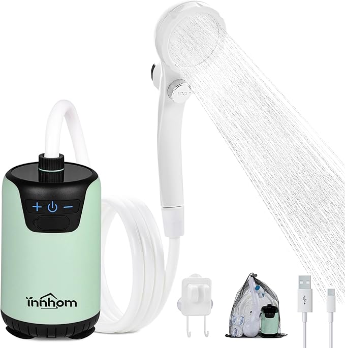 innhom Portable Shower Camping Shower Outdoor Camp Shower Pump Electric Rechargeable Portable Camping Shower Powered by Rechargeable Battery