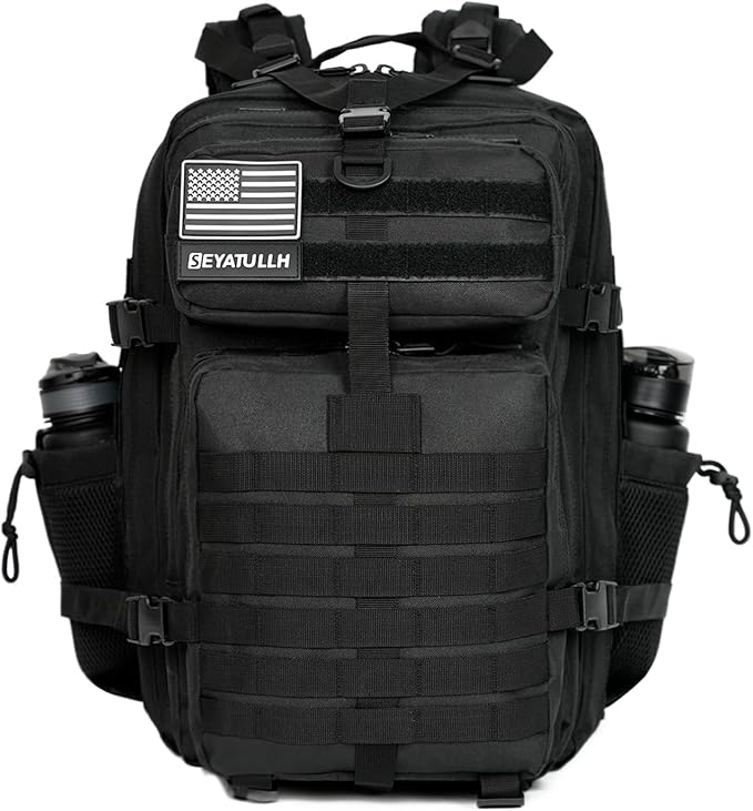 45L Military Tactical Backpack for Men &amp Women Bug Out Bag Assault pack Molle Daypack Hiking Trekking Rucksack (2.0 side pockets (black))