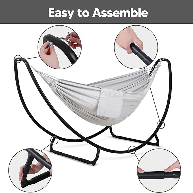 SUNCREAT Portable Large Hammock with Stand Two Person Hammock with Stand Included Patent Pending Light Gray
