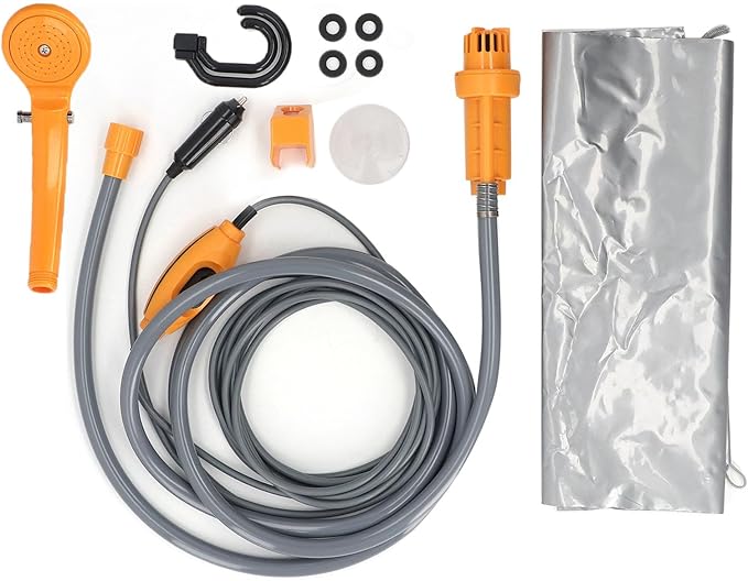 Portable Camping Shower Kit 2.5 L per min Adjustable Water flowing with 3D Showerhead and Pump for Outdoor Camping Hiking Pet Car Washing (Orange)