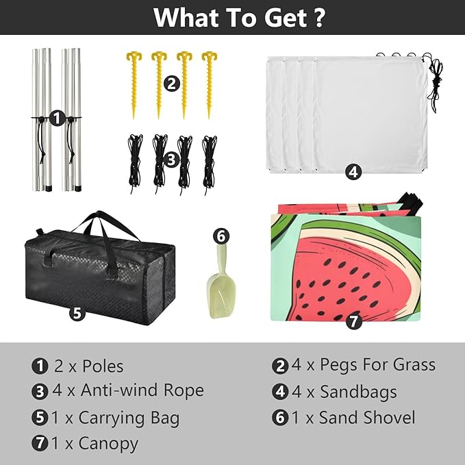 ALAZA Watermelon Slices with Seeds Beach Tent Sun Shelter Portable Canopy Sunshade for Outdoor Camping Picnics Backyard Fun 10x9 ft