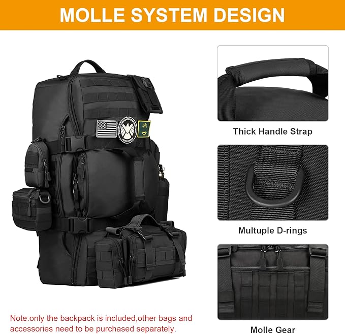 HUNTVP 60L Tactical Backpack Tactical Duffel Bag Military Travel Bag Outdoor Assault Pack Rucksack Bag | Gear Sport Outdoor Bag For Hunting Camping Trekking