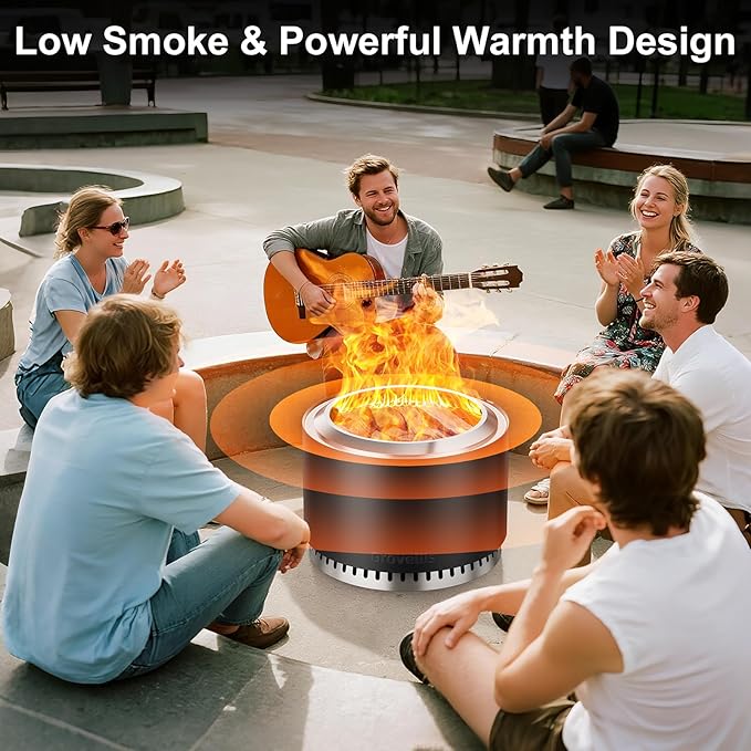27 inch Smokeless Fire Pit with Waterproof Cover Stainless Steel Outdoor Smokeless Firepit Wood Burning Fire Pits for Camping BonfireLow Smoke Firepit for Outside