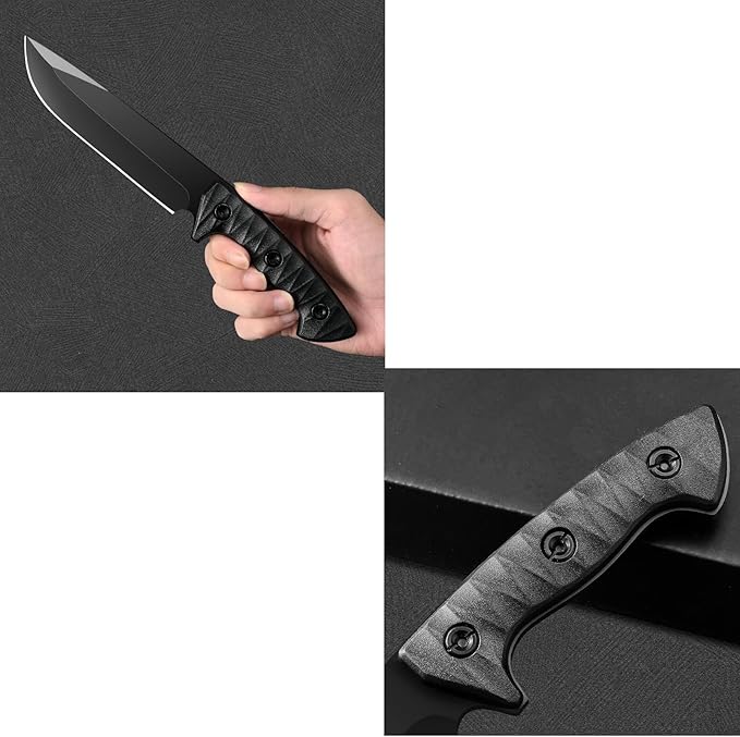 Survival Knife with Fire Starter and Kydex Sheath10.16 Full Tang Fixed Blade Hunting Knife with G10 Handle for BushcraftOutdoorHuntingFishingCamping