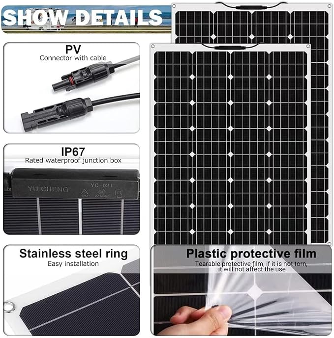 1600 Watt Solar Panel Kit 4 × 400 Watt Flexible Solar Power Panel Photovoltaic Module with 40A Solar Charge Controller Monocrystalline Solar Panel for Camping Off Grid Battery Charging Boat