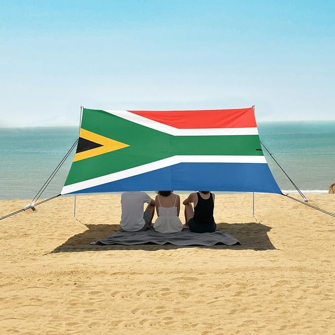 South Africa Flag Beach Canopy UPF50 Easy Setup Large Sun Shelter with Sand Shovel Sandbags for Camping Picnics Backyard &amp Fishing