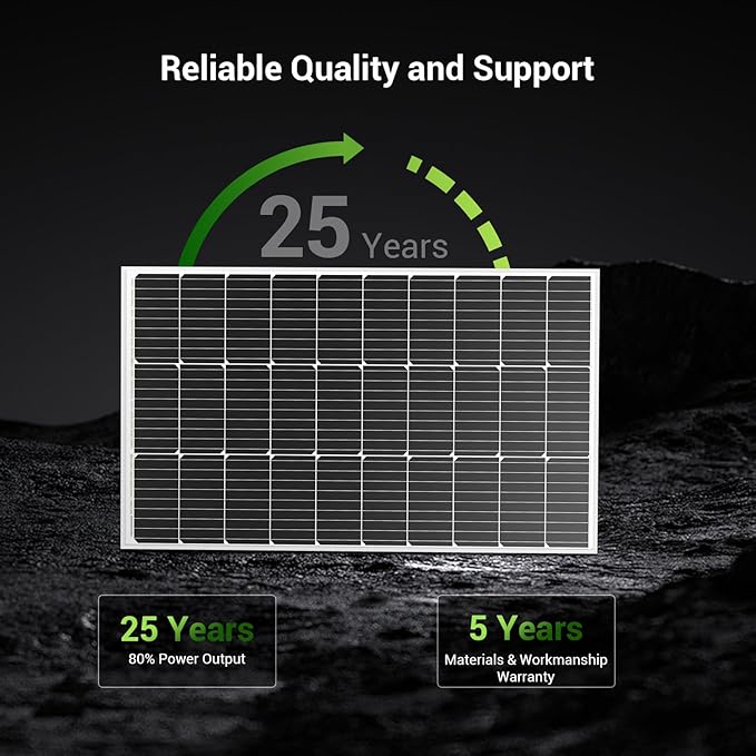HQST 100W 12V Monocrystalline Solar Panel with Solar Connectors High Efficiency Module PV Power for Battery Charging Boat Caravan RV and Any Other Off Grid Applications
