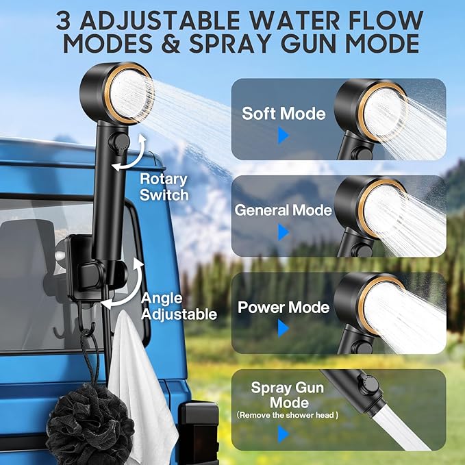 Portable Shower for Camping 8000mAh Rechargeable Camping Shower with 5 Adjustable Speeds 4 Spray Modes LED Display Kit for Hiking Travel Car Pet
