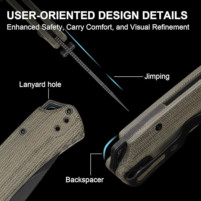 Kizer T1 CD EDC Pocket Knife 3.2 Nitro-V Steel Drop Point Folding Knives with Micarta Handle Sided Thumb Studs Opener Clutch Lock for Camping Hiking Fishing V3490.2CA1