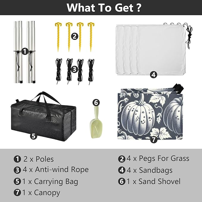 Pumpkins Pattern Beach Tent Sun Shelter Set UPF50+ UV Protection 10.5 x 9.19 FT Camping Shade Canopy with Sandbags Sand Anchors Carrying Bag and Others